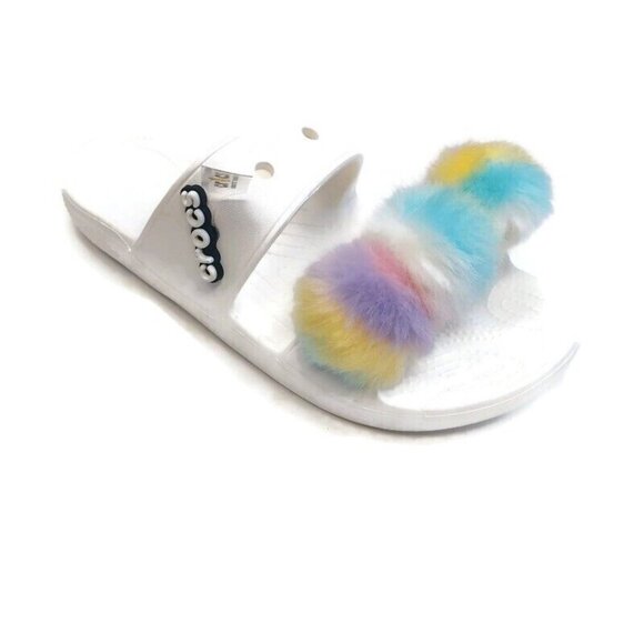 Crocs Classic Fur Sure Slip On Sandals Womens Size 11 Comfort Shoes White - Picture 1 of 8